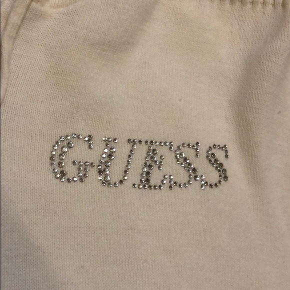 Guess cream zip up rhinestone large small sweater - Picture 2 of 3